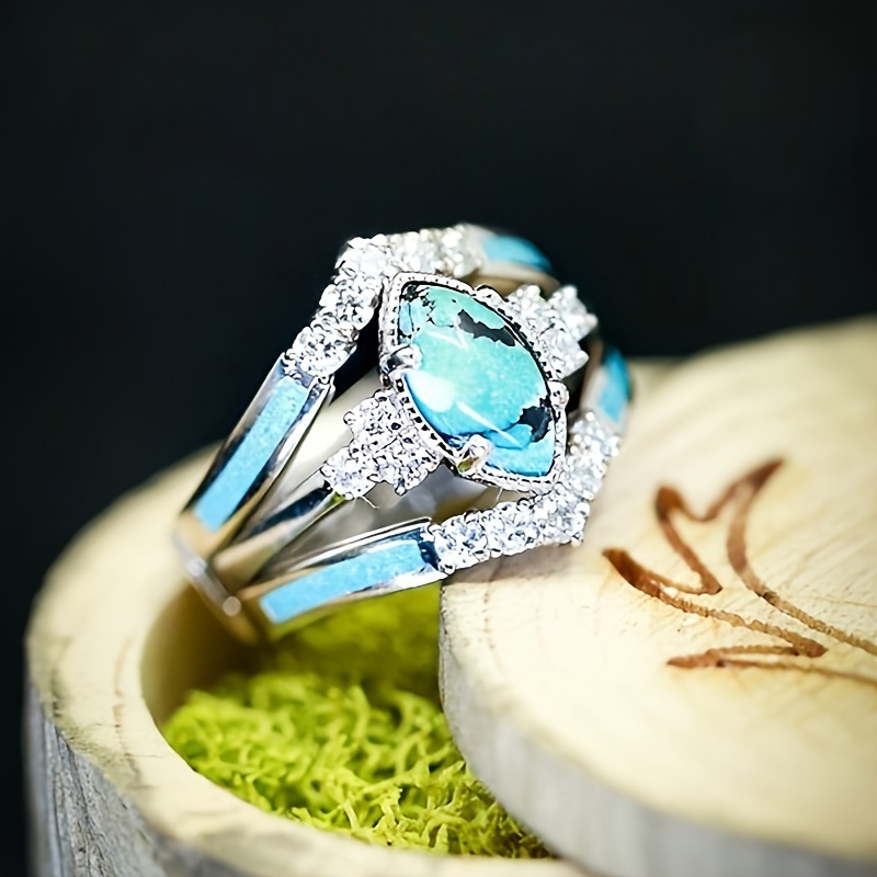 Womens turquoise sale wedding rings