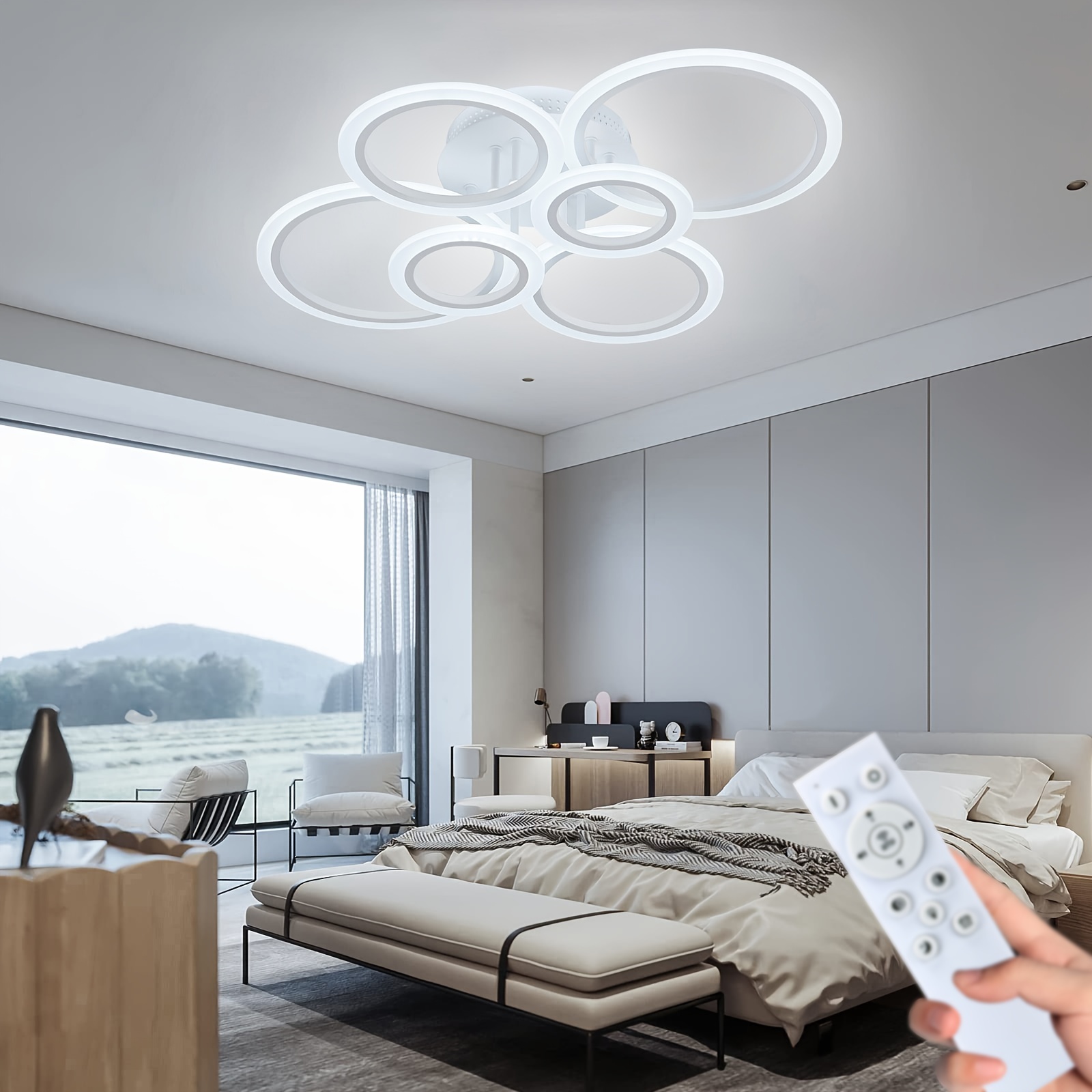 Lámpara de techo en forma de flor con ventilador, ventilador de techo  moderno con control remoto regulable para comedor, dormitorio, sala de  estar
