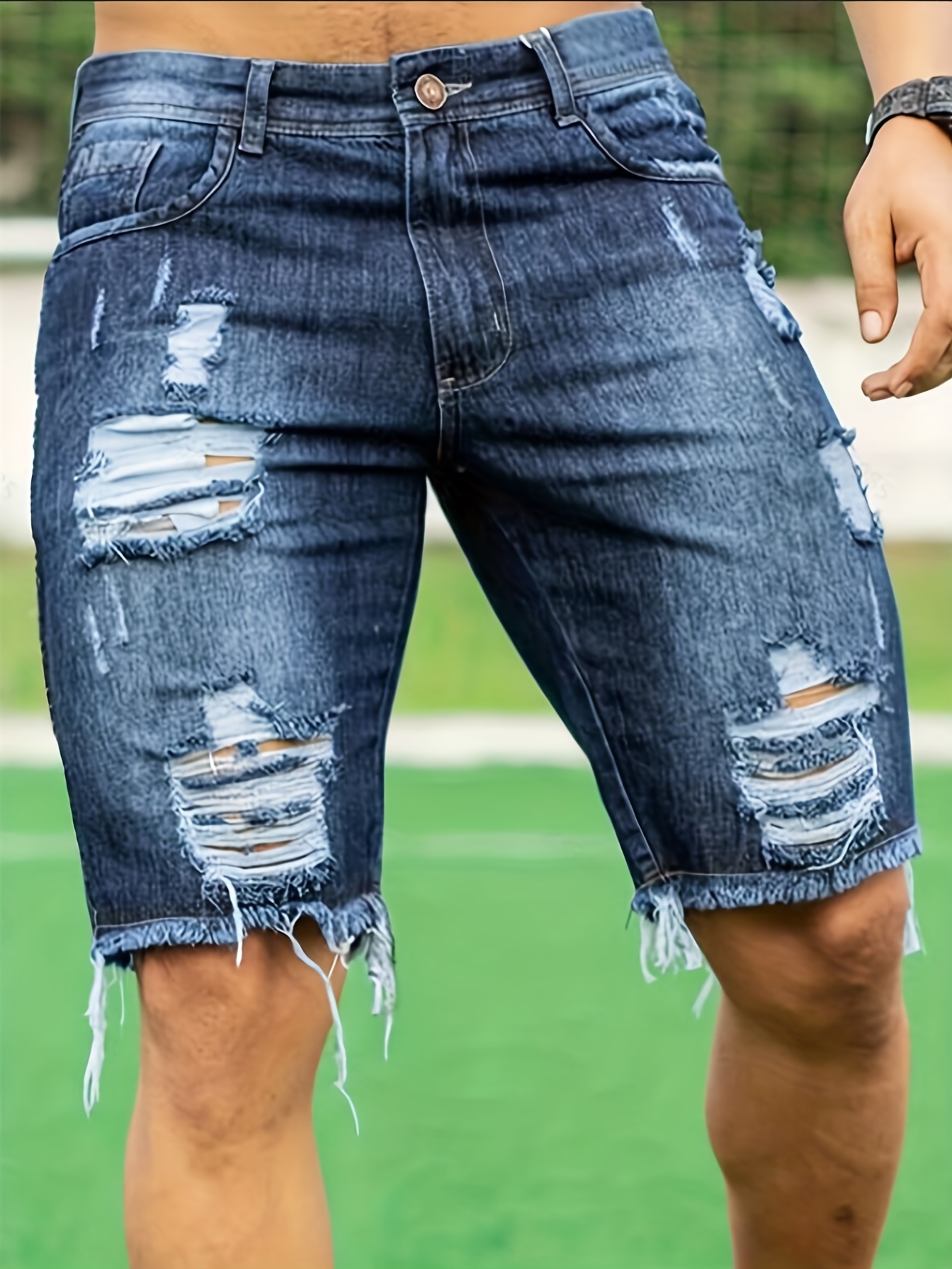 Men's Casual Jeans Ripped Fashion Slim Fit Denim Shorts - Temu