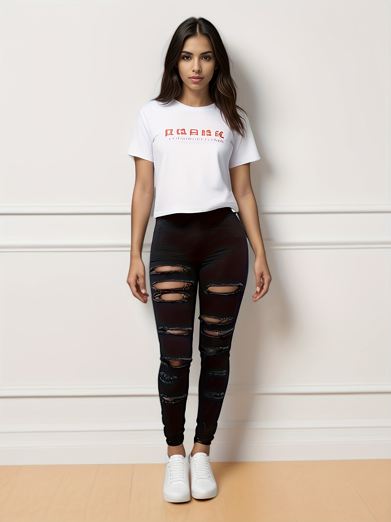 Black Ripped Holes Skinny Jeans, Slim Fit Distressed *-Stretch Denim Pants,  Women's Denim Jeans & Clothing