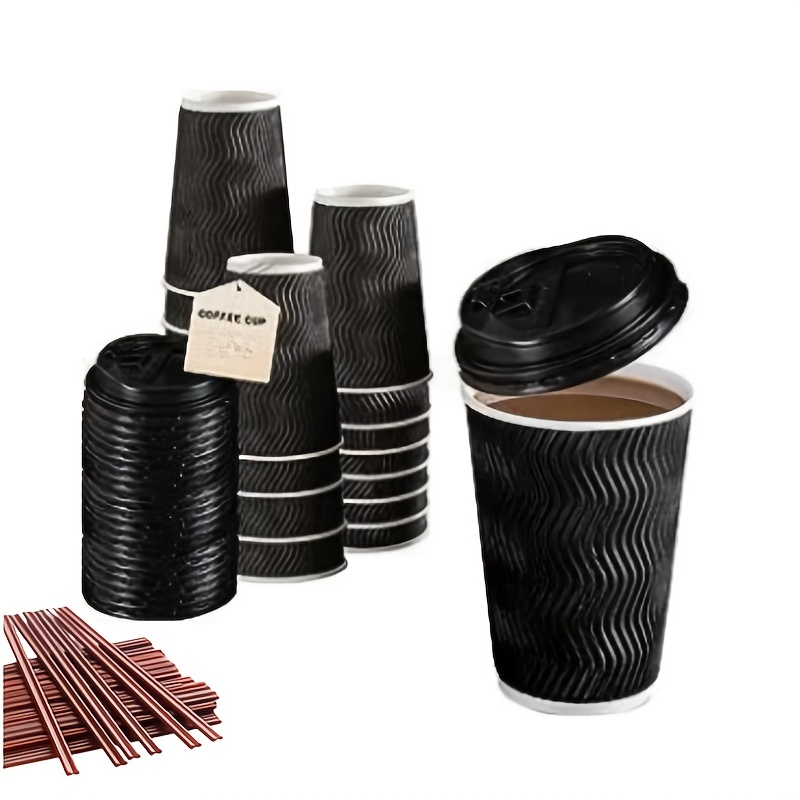 25 Pack] 16oz Disposable White Paper Coffee Cups with Black Dome Lids and  Protective Corrugated Cup Sleeves - Perfect Disposable Travel Mug for Home,  Office, Coffee Shop, Travel, Tea 