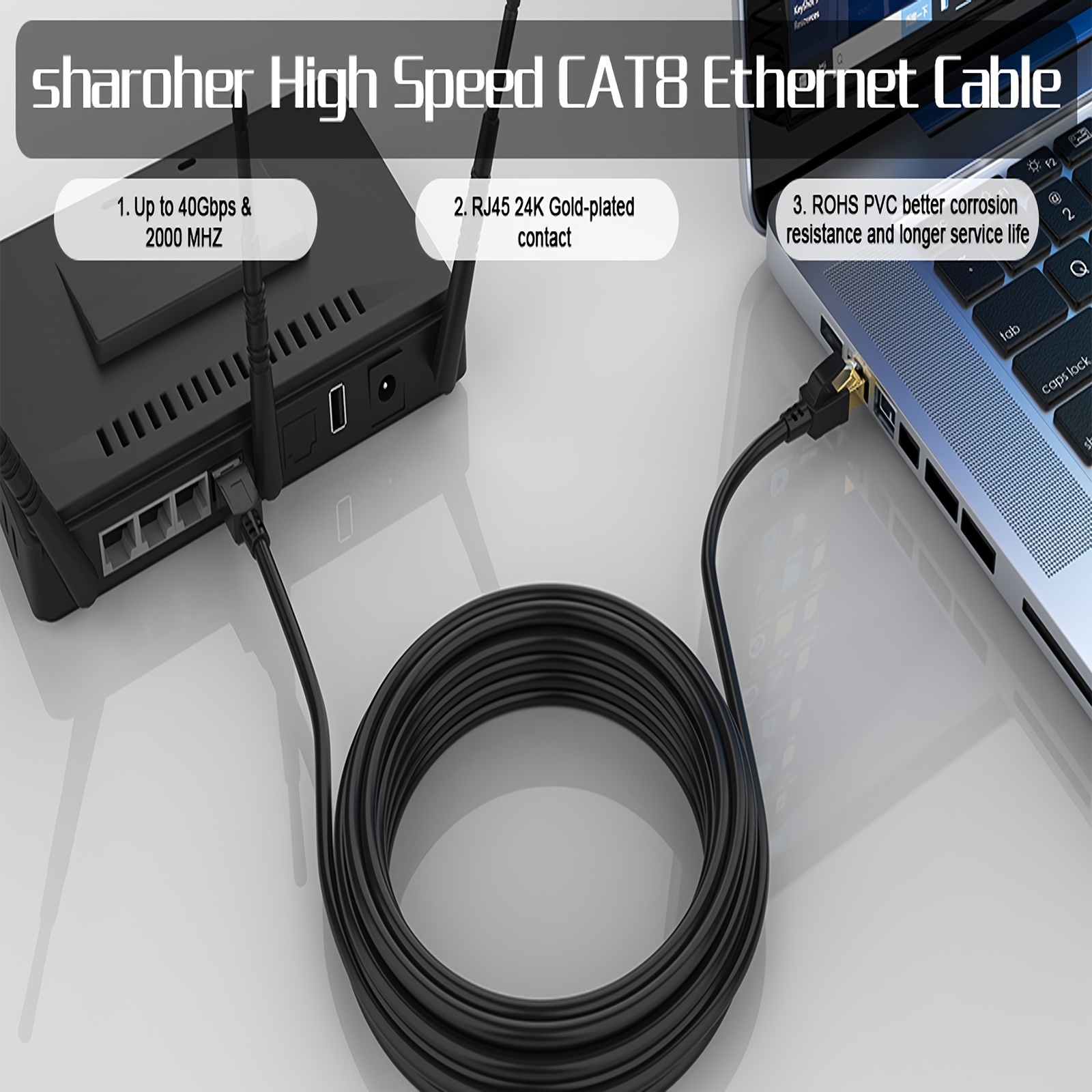 Cable Ethernet 1/1.5/3/4.5/6/9/10.5/15/22/30m Glanics Cat 8 - Temu Chile