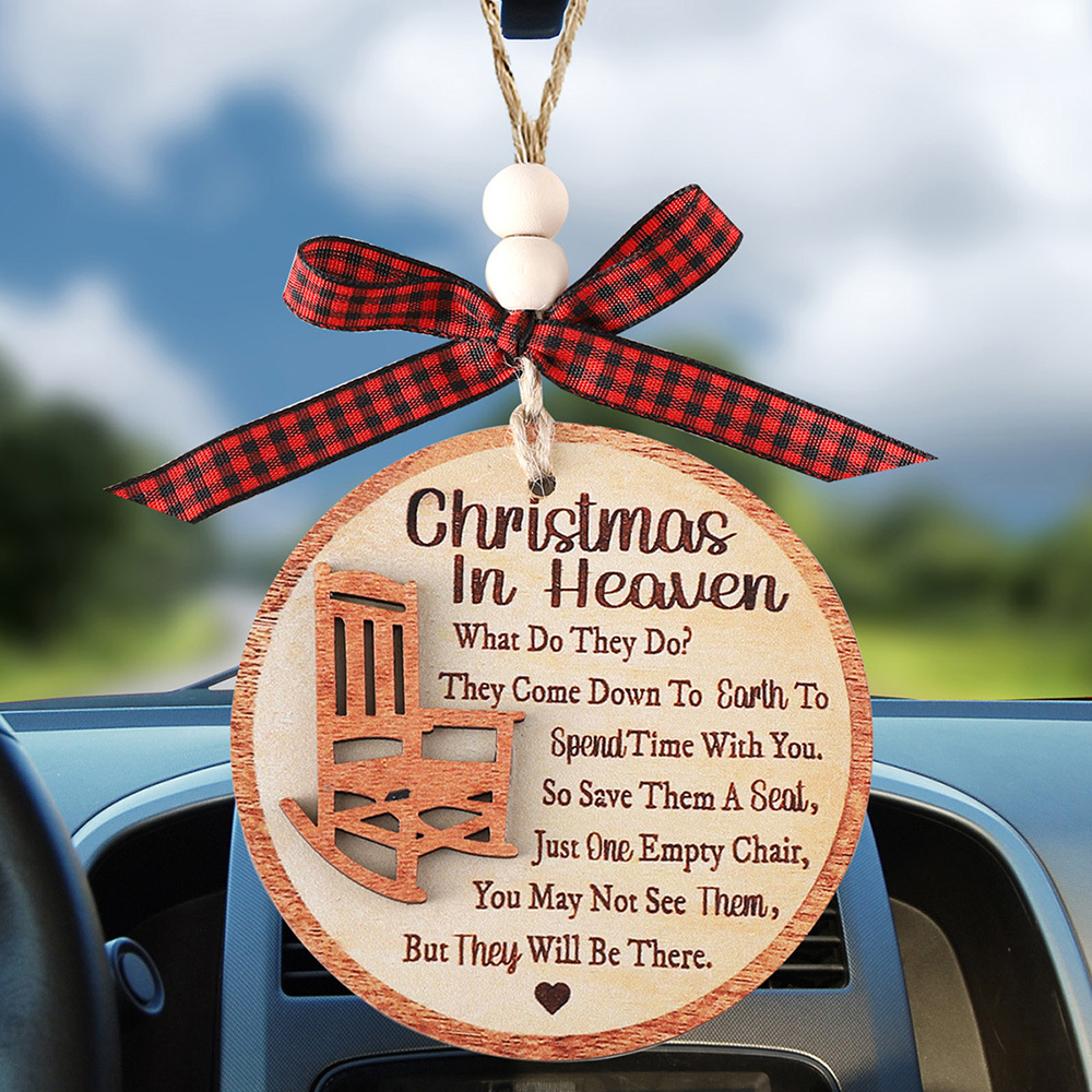 1PCS Christmas in Heaven with Rocking Chair Ornaments, Memorial Christmas  Ornaments, Christmas Memorial Keepsake, Chritsmas Gift for Grandma Grandpa  Mom Dad.Double Layer Laser Wood Ornament,With bow lanyard