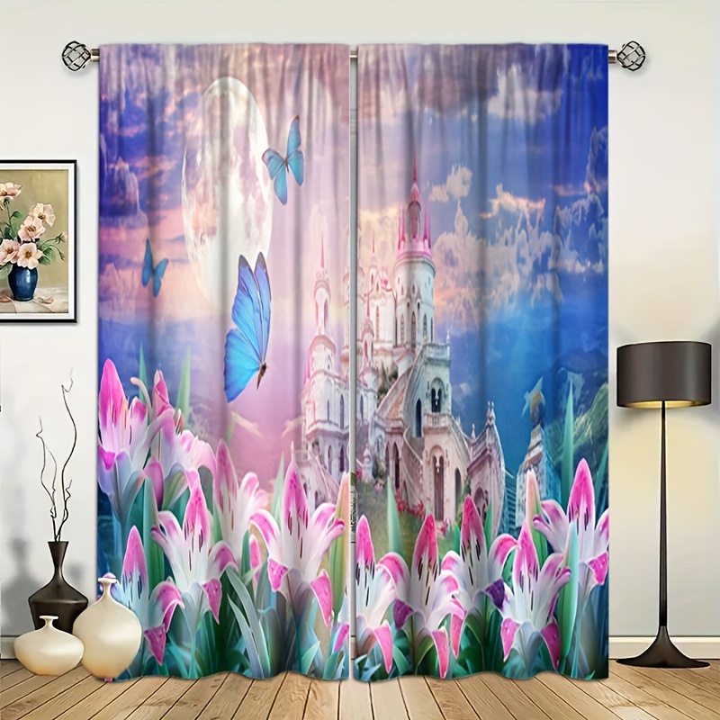  Cortinas opacas de caballo negro y blanco, juego de 2 paneles  de cortinas estampadas en 3D con diseño de flor de durazno rosa con ojales,  cortinas con aislamiento térmico para niños