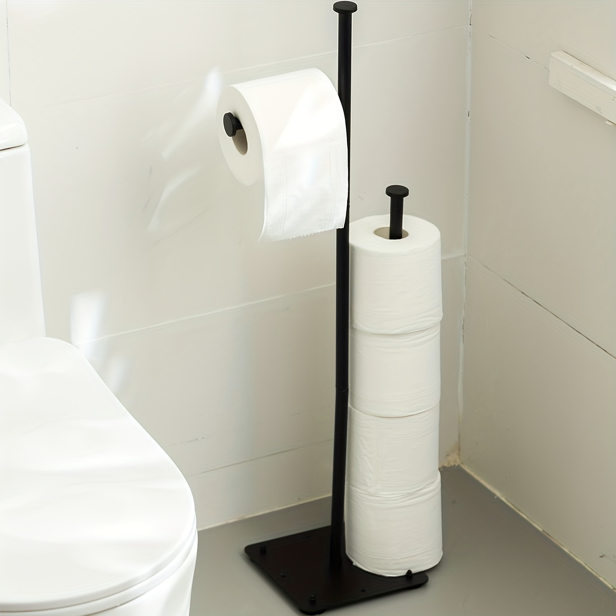 Toilet Paper Holder Stand, Storage Cabinet Beside Toilet for Small Space  Bathroom with Toilet Roll Holder, White by AOJEZOR