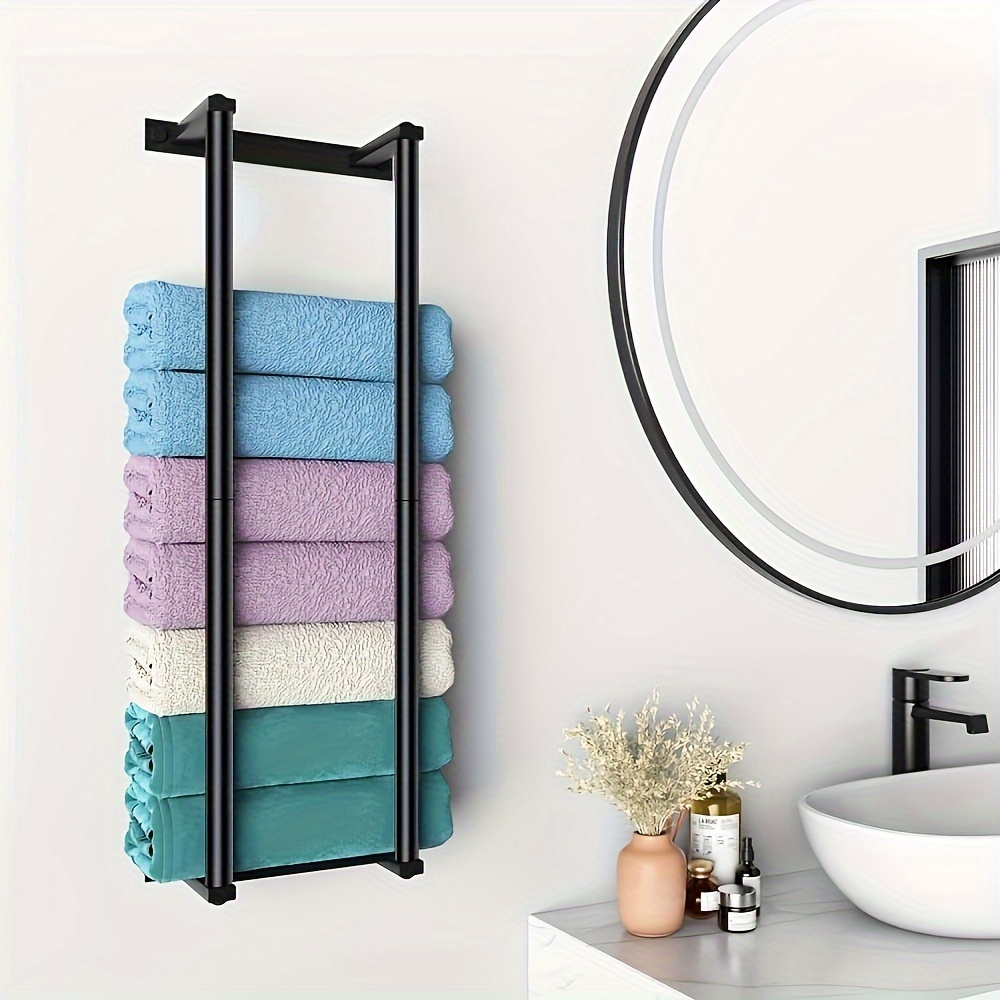 Toallero de baño con toallero y ganchos de 23.6 pulgadas, estante plegable  para toallas montado en la pared, organizador de toallas de baño moderno