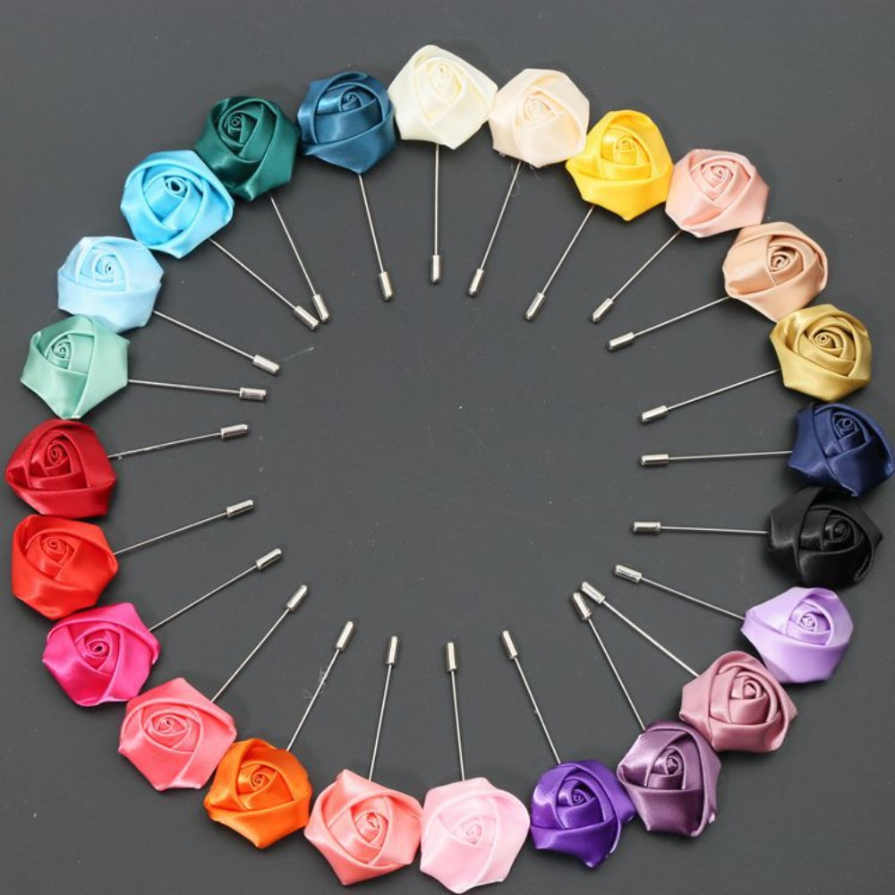 1-2Pcs Flower Pins Colorful Fabric Camellia Brooch Pins Pearl