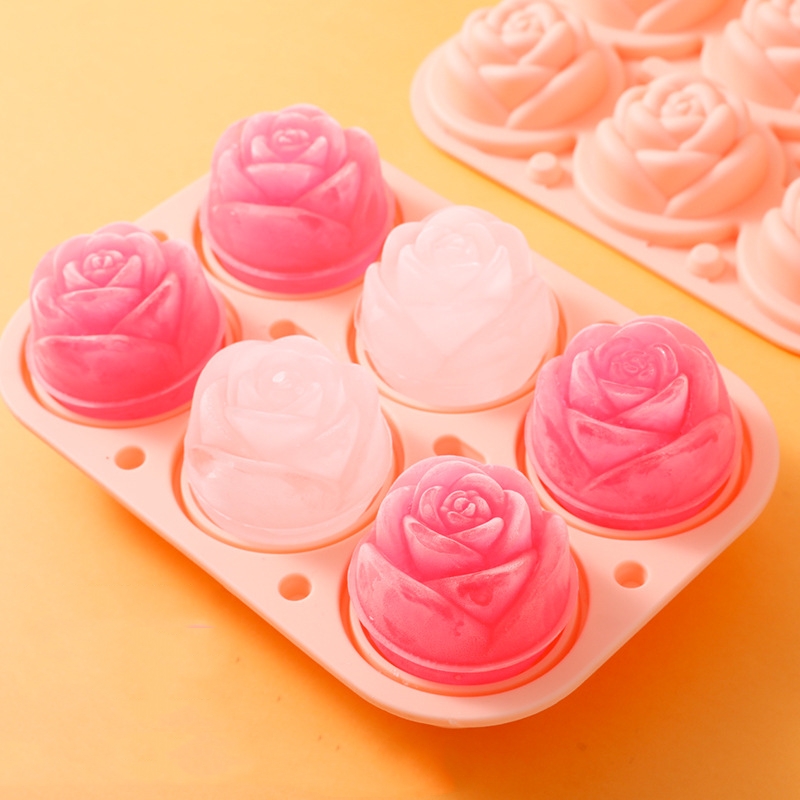 Rose Flower Ice Cube Mold 6 Cavity Silicone Leak-Free Reusable