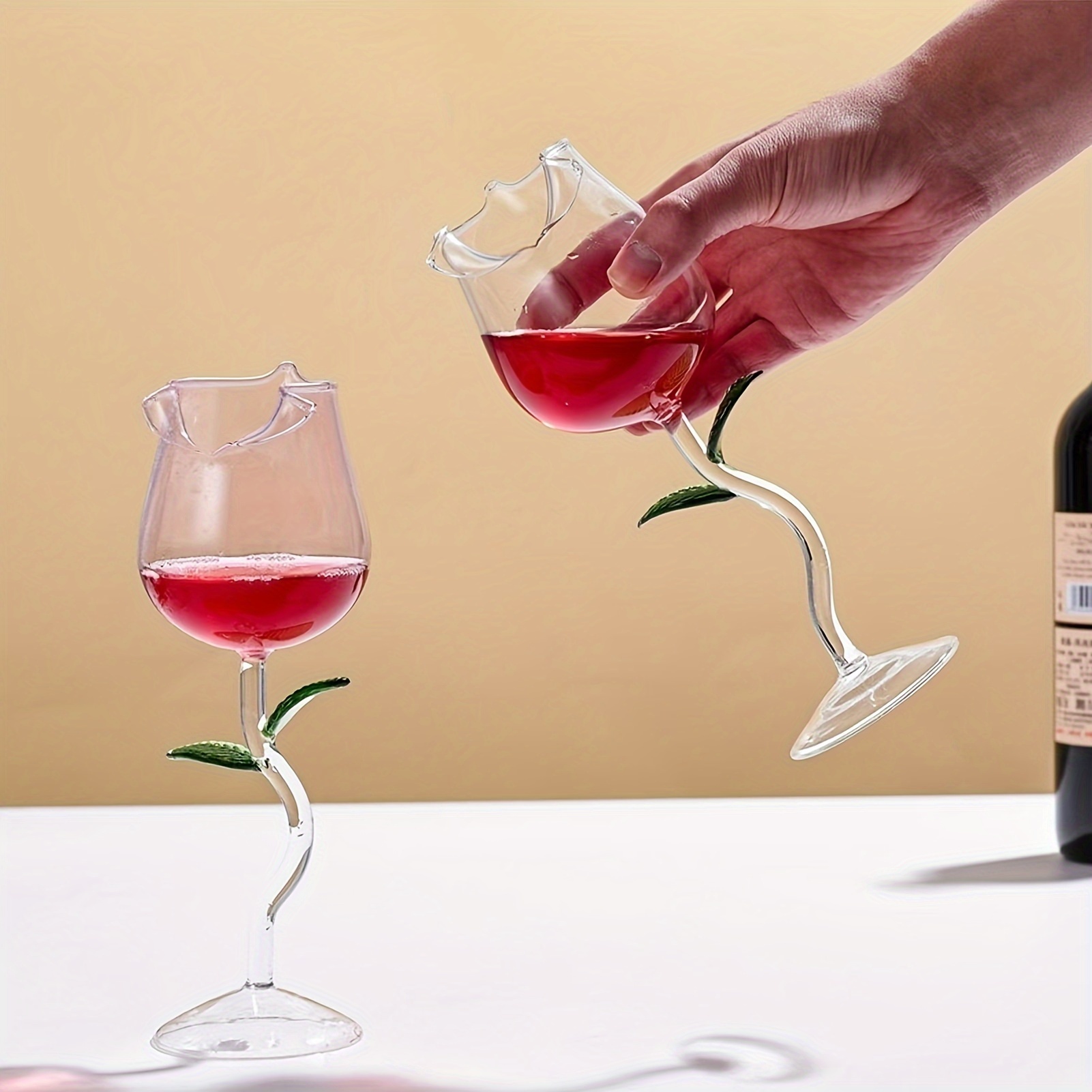 2Pcs Creative Rose Flower Shape Red Wine Glass Goblet 180ml Fancy