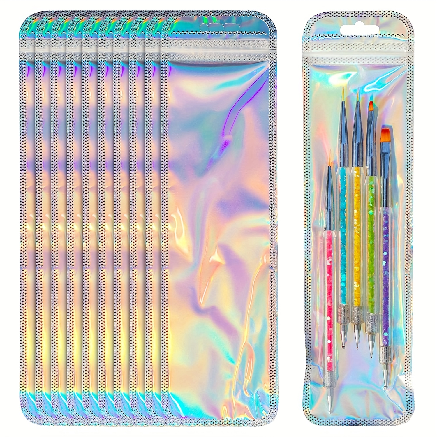 Wholesale Resealable Holographic Glitter Pen Pouch 2.4x9 Inch