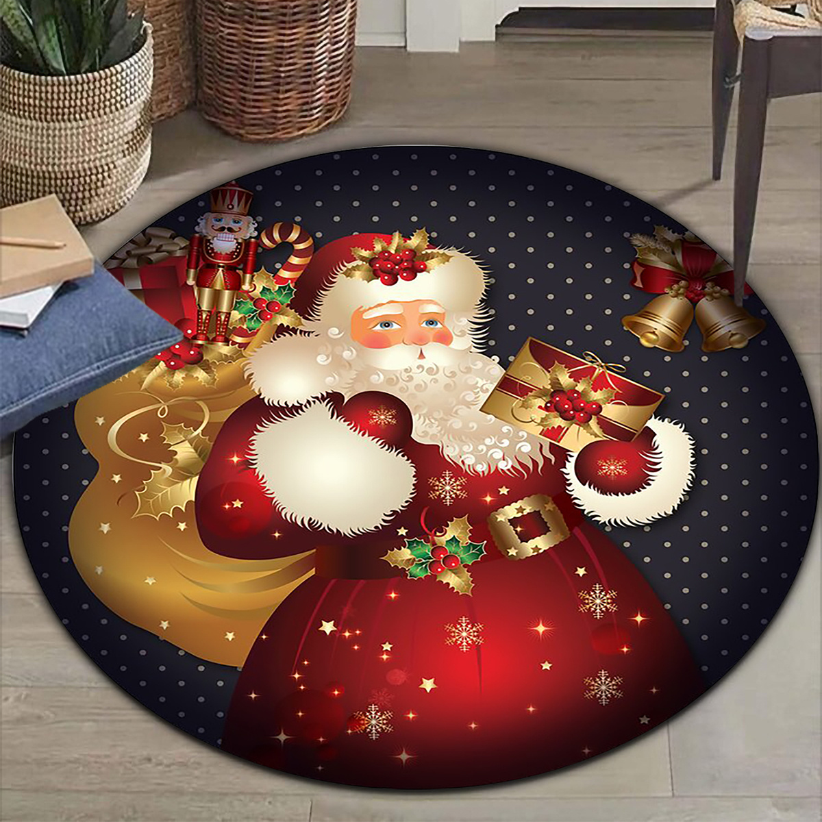 Christmas Round Area Rugs Collection 3', Winter Xmas Pine Tree Snowman Red  Snowflakes Non Slip Indoor Circular Throw Runner Rug Floor Mat Carpet for