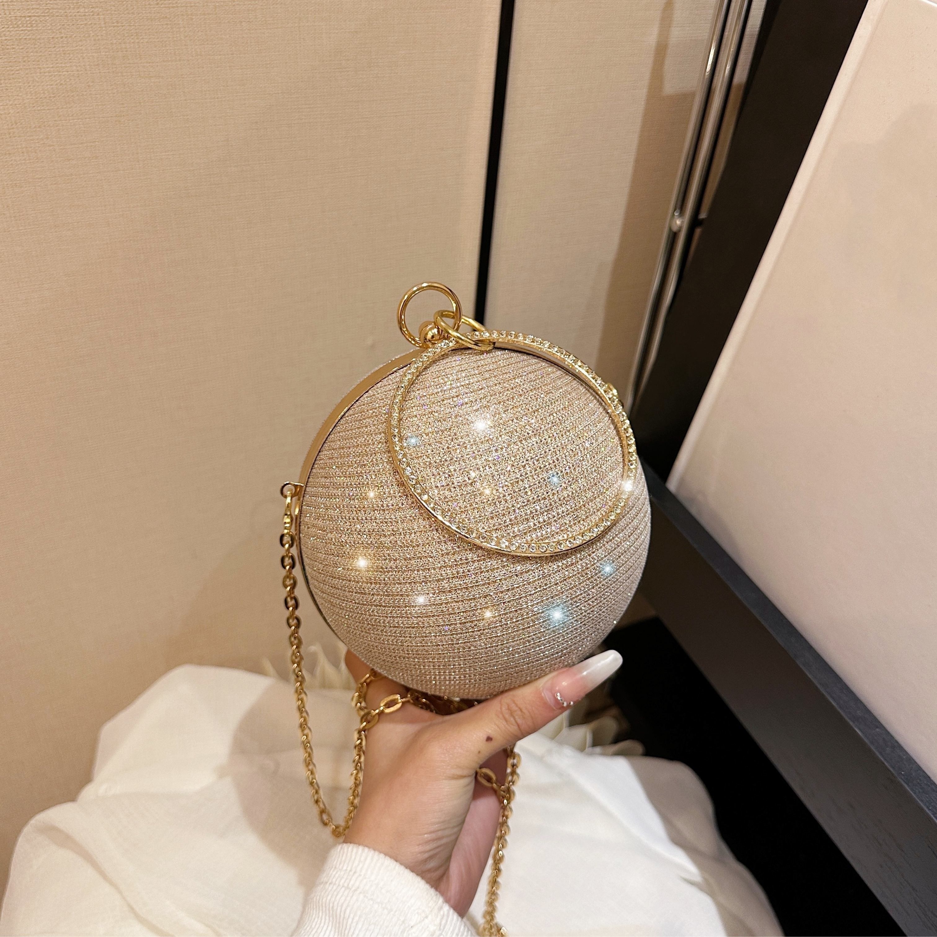 Football Shaped Purse for Women, Rhinestone Round Ball Evening Clutch  Shoulder Crossbody Bag, Bling Glitter Ring Wedding Party Handbags (Silver)  