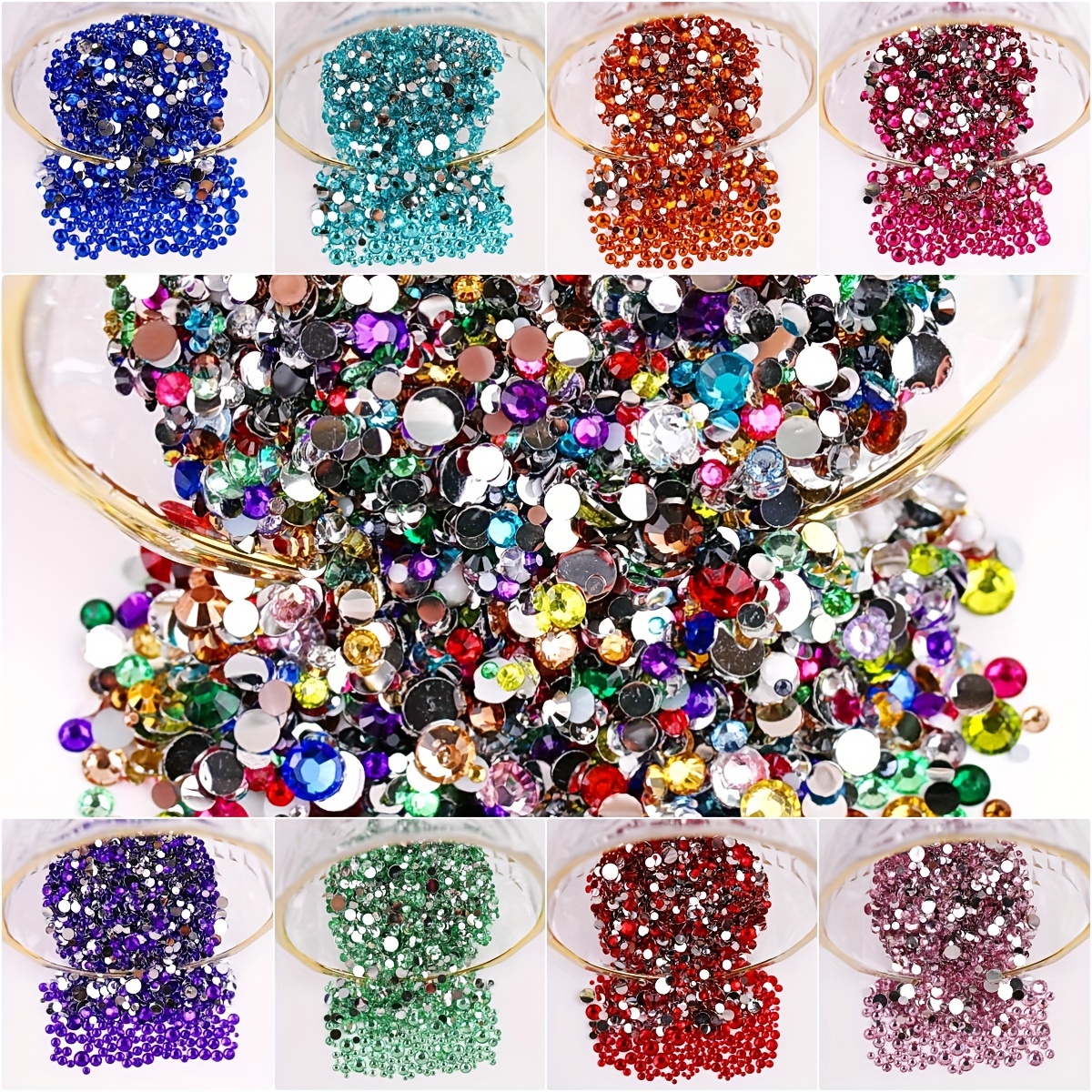 Non hotfix flatback rhinestones 1 gross or 1 bulk- 4 sizes, 16 facets high  quality - Color Changing - Rose Gold Rainbow