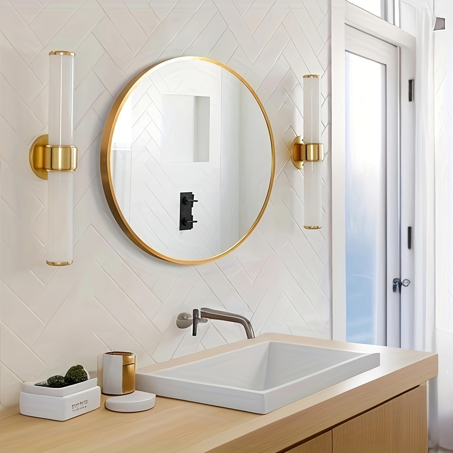 Espejo redondo de tocador de baño con luces, espejo bohemio, espejo LED de  baño redondo, espejos de baño para pared, espejos montados en la pared