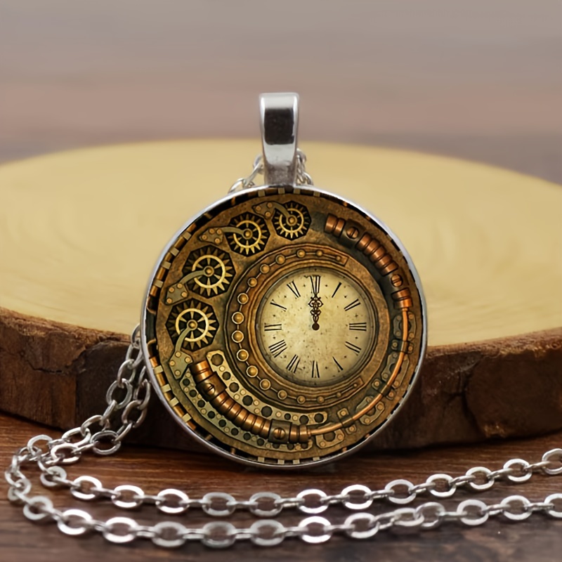 Vintage clock deals pendant necklace