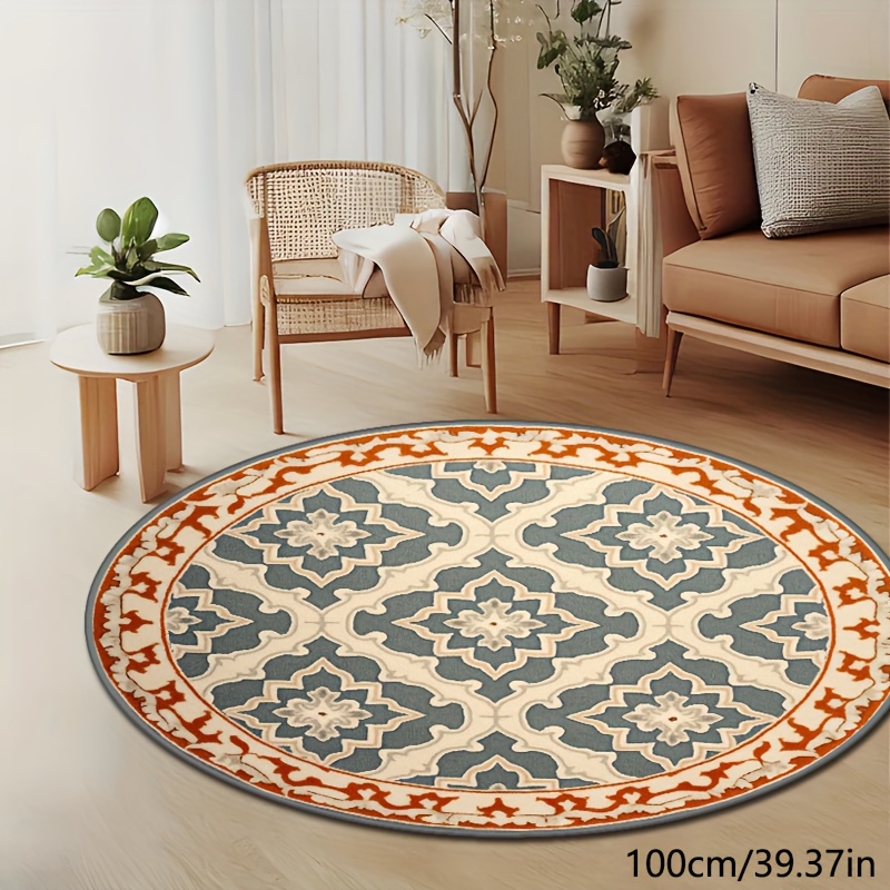 1pc Simple Half-round Shape Faux Cashmere Carpet, Soft And Thick