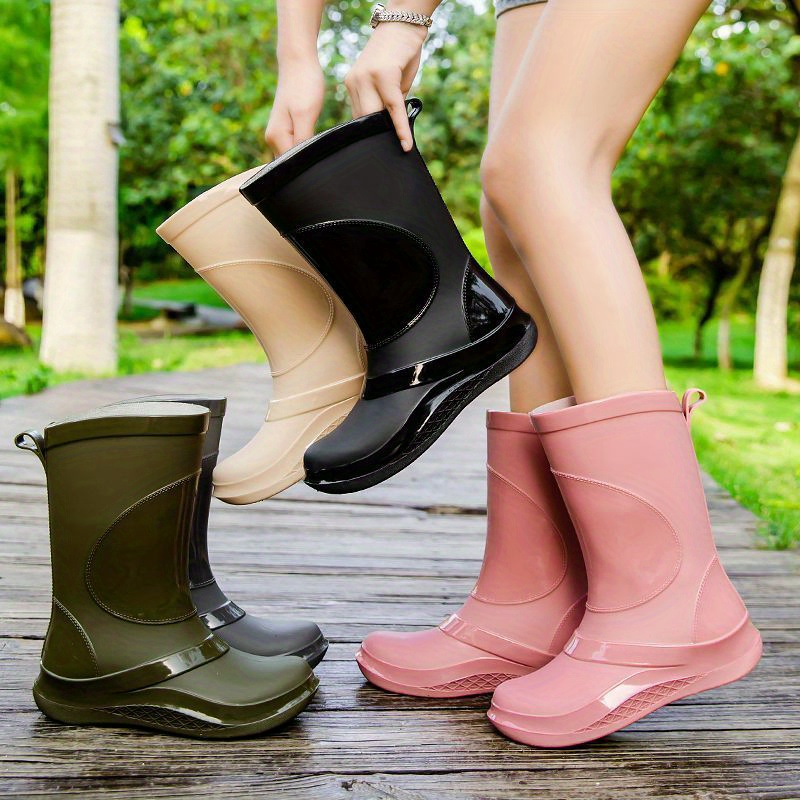 Mujeres Botas De Lluvia De PVC De Punta Redonda De Color S lido De Moda Resistencia Al Desgaste Antideslizante Zapatos De Agua Impermeables Planos De Trabajo De Jard n