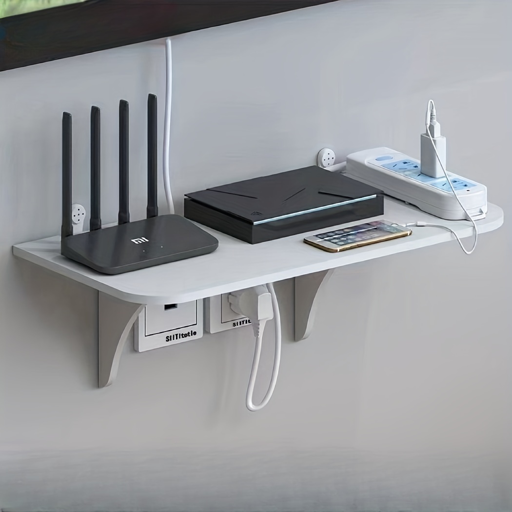  Router WiFi - Estante montado en la pared, caja de  almacenamiento multifuncional de madera maciza, sin perforaciones : Hogar y  Cocina