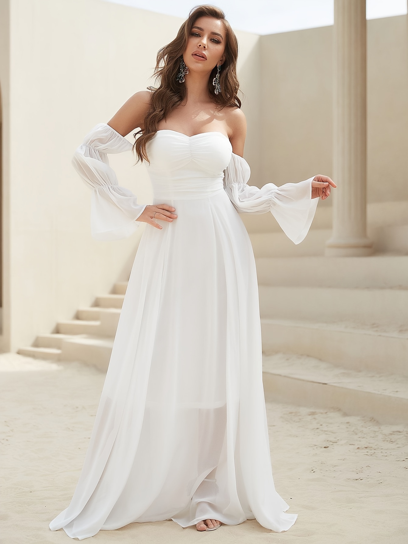 Vestido Novia Minimalista Cuello En V Vestido Blanco - Temu