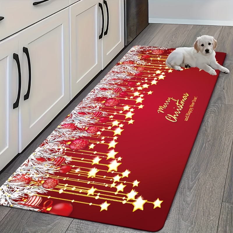 1/2pcs Red Christmas Santa Claus Kitchen Mat, Anti-fatigue Soft