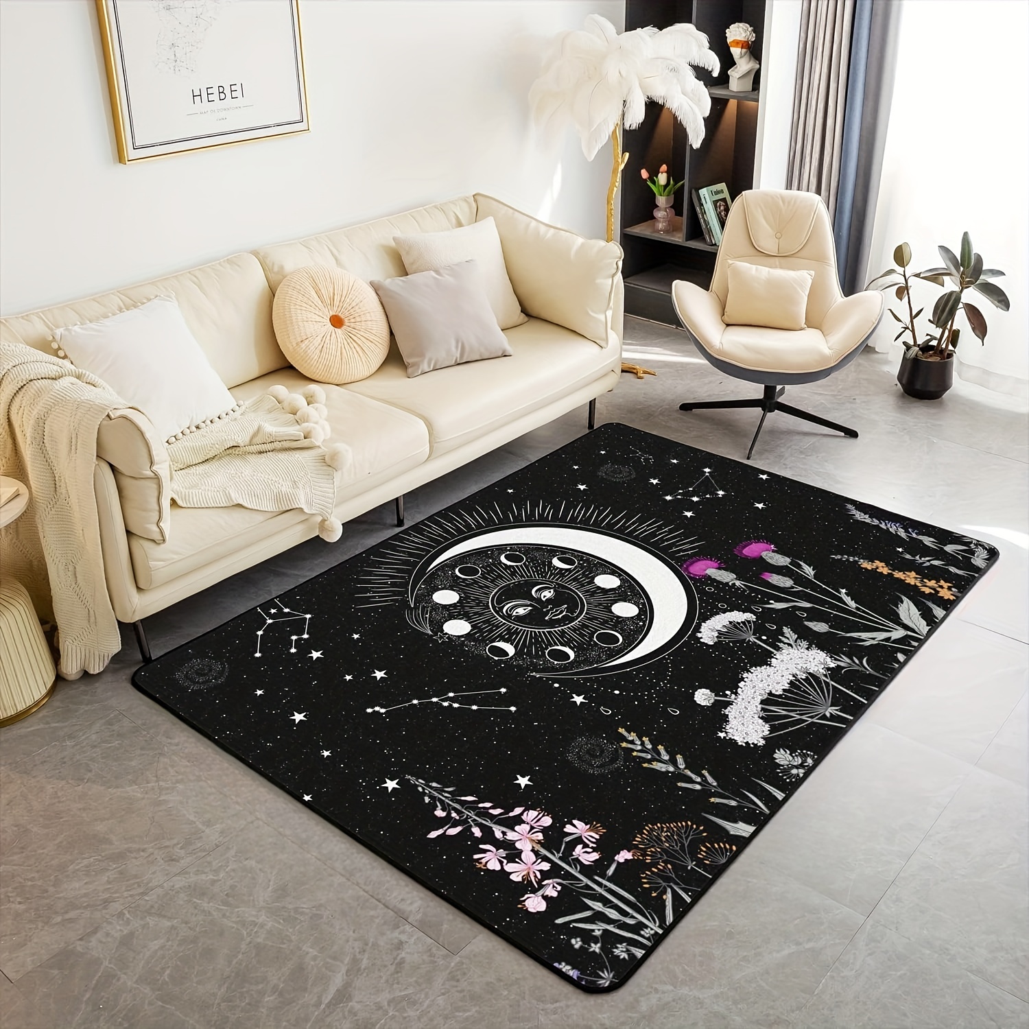 Logieut Moon Phase Kitchen Rug Set of 2, Goth Rug, Moon Rug, Black and White Constellation Halloween Kitchen Mat Rugs, Carpet- Gothic Witchy Moon Phase