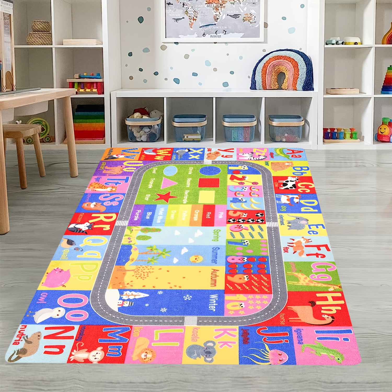 Alfombra infantil con huellas de manos y huellas para sala de juegos, 3 x 5  pies, lavable, colorida alfombra para habitación de niños y niñas, ultra