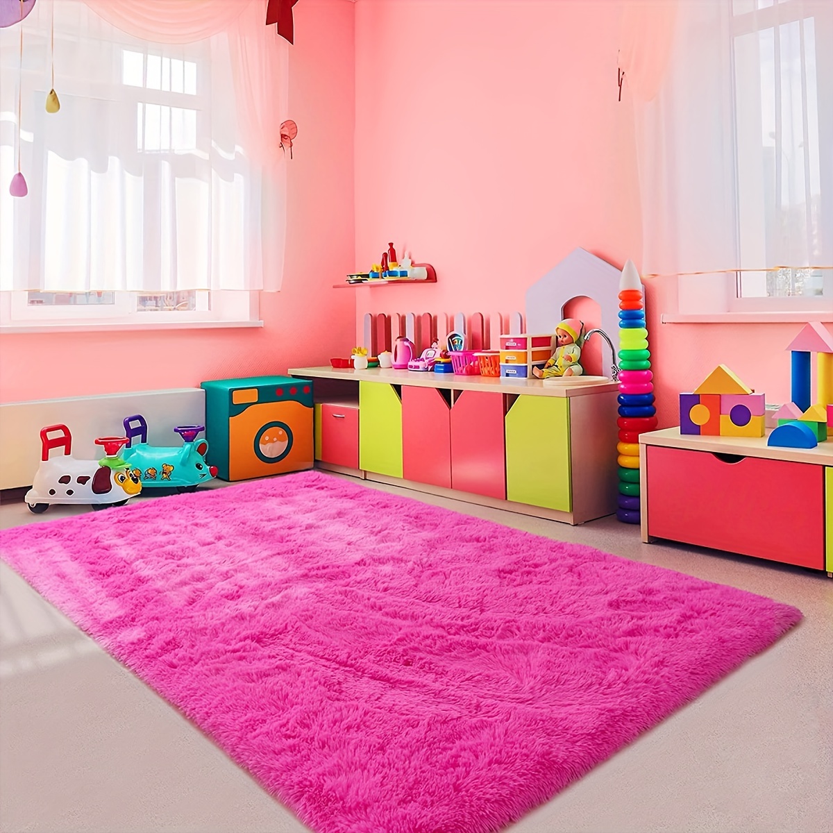 Alfombra rosa para dormitorio de niñas de 4 x 6 pies, alfombra de cuarto de  bebé, alfombra de área lavable, alfombra de baño antideslizante, bonita