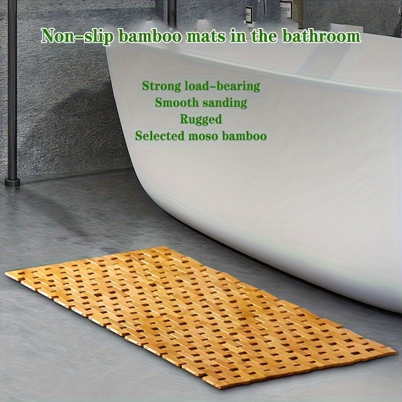 Tapete de baño de bambú para ducha, portátil, impermeable y antideslizante,  resistente, tapete de baño de madera, tapete de piso y felpudo para