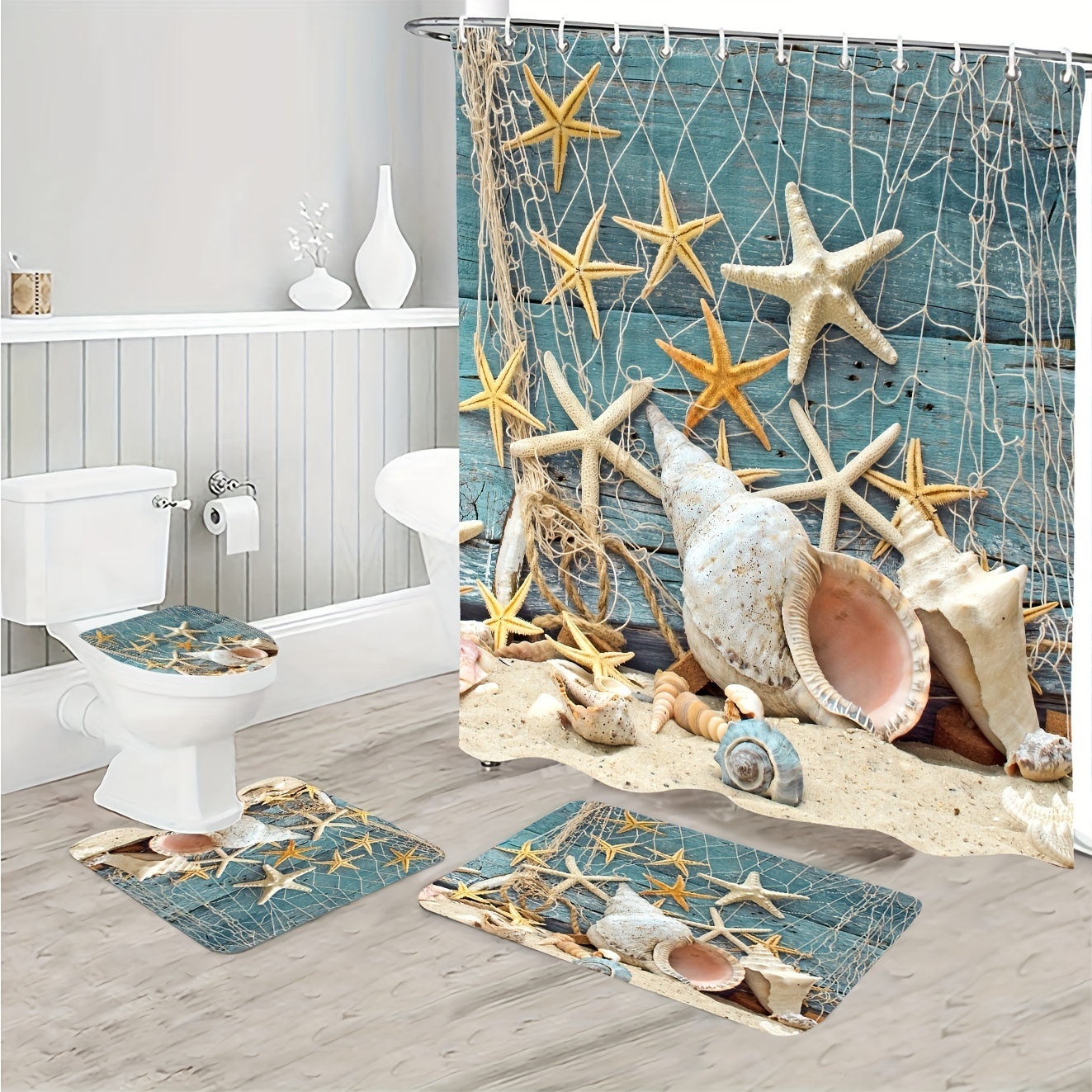 Non slip Diatom Mud Soft Bathroom Mat Beach Starfish Shell - Temu