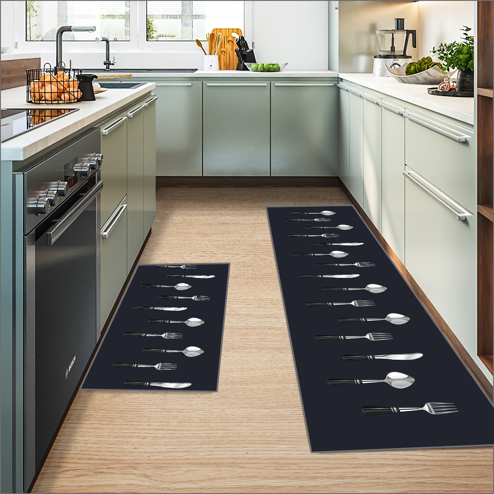 2PCS Kitchen Mats Antifatigue Rubber Non-Slip Kitchen Rugs,Kitchen