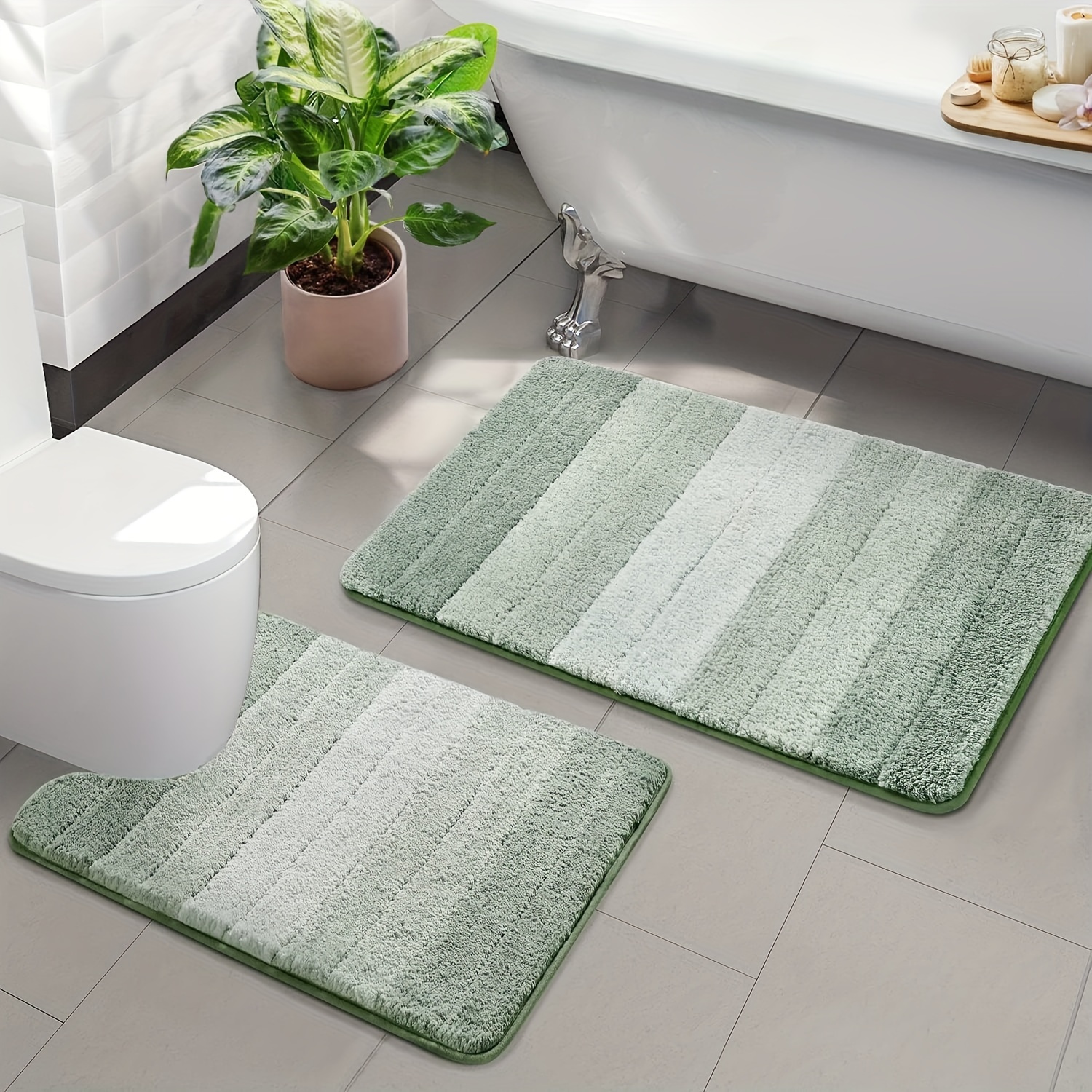 Alfombras de baño antideslizantes, tapetes de baño de microfibra esponjosa,  absorbentes de agua, color verde, lavables a máquina, alfombras de baño