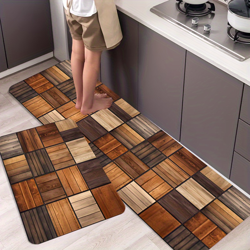 Juego de alfombras de cocina con textura de madera marrón, tapete de cocina  para piso, antideslizante, lavable, tapete de cocina, tapete de baño