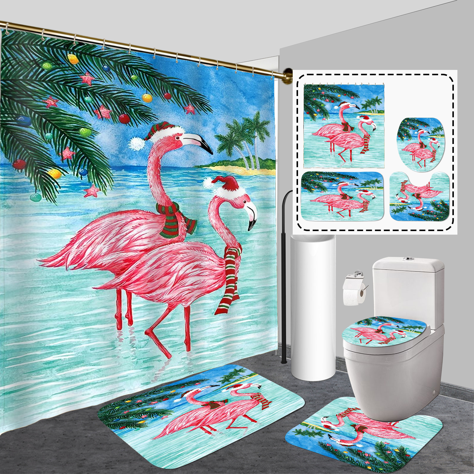 Cool Beach Please Shower Curtain Set for Summer Bath Curtains Holiday Bathroom  Accessories Bath Mats Rugs Toilet Home Decor Gift