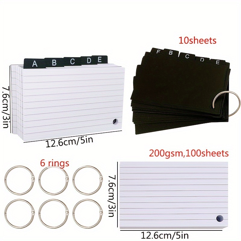 Tabbed Index Cards, 252Pcs 6 Colours Flash Card Dividers Cards