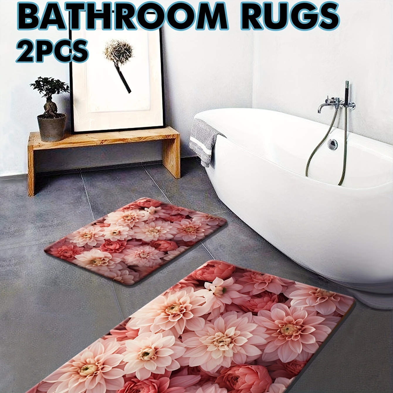 1pc 3d Beach Visual Print Bath Mat With Absorbent Rubber Bottom For Bathroom,  Bathtub And Floor