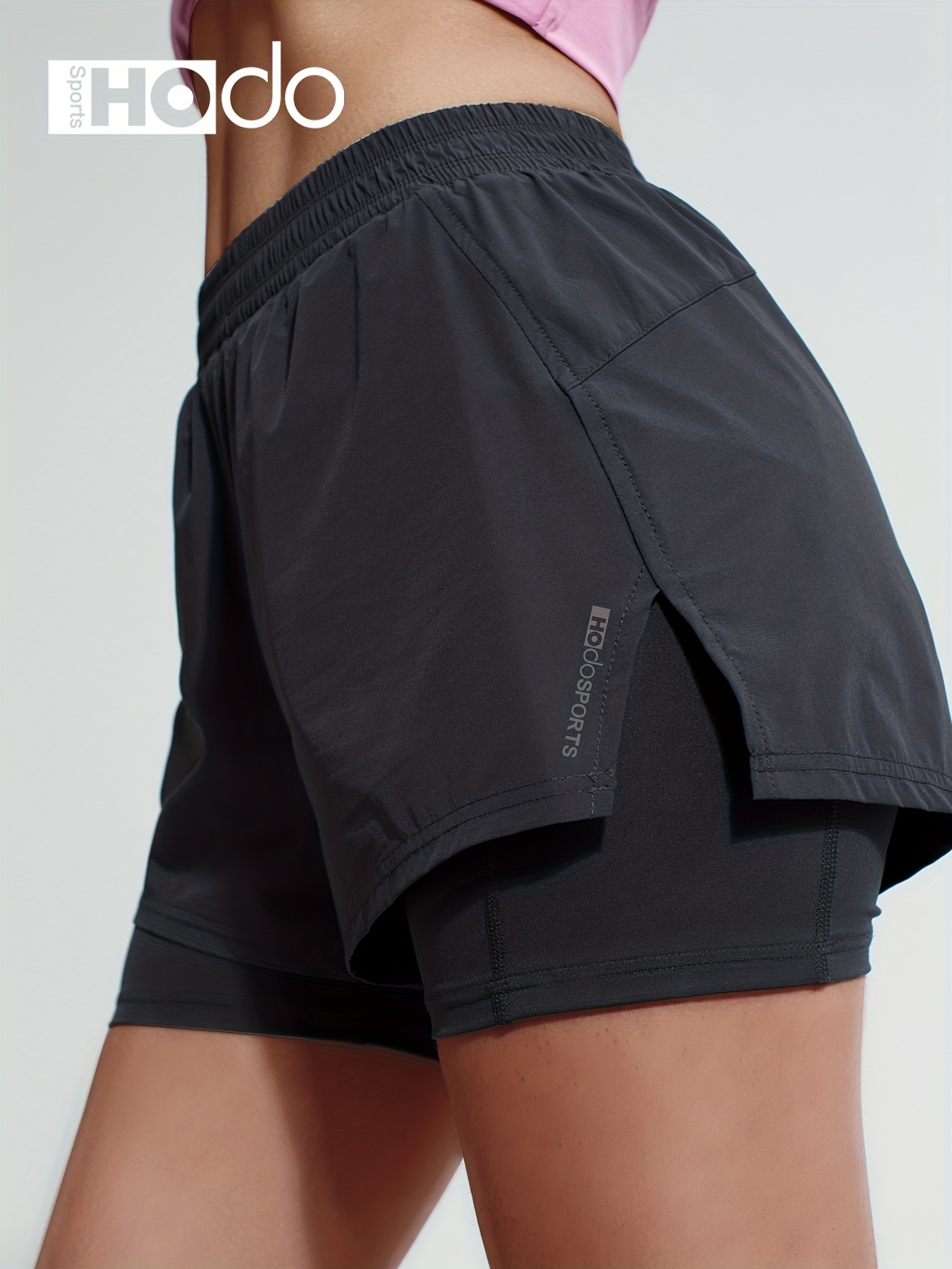 Women Running Shorts 2 in 1 Yoga Shorts with Phone Pocket Double