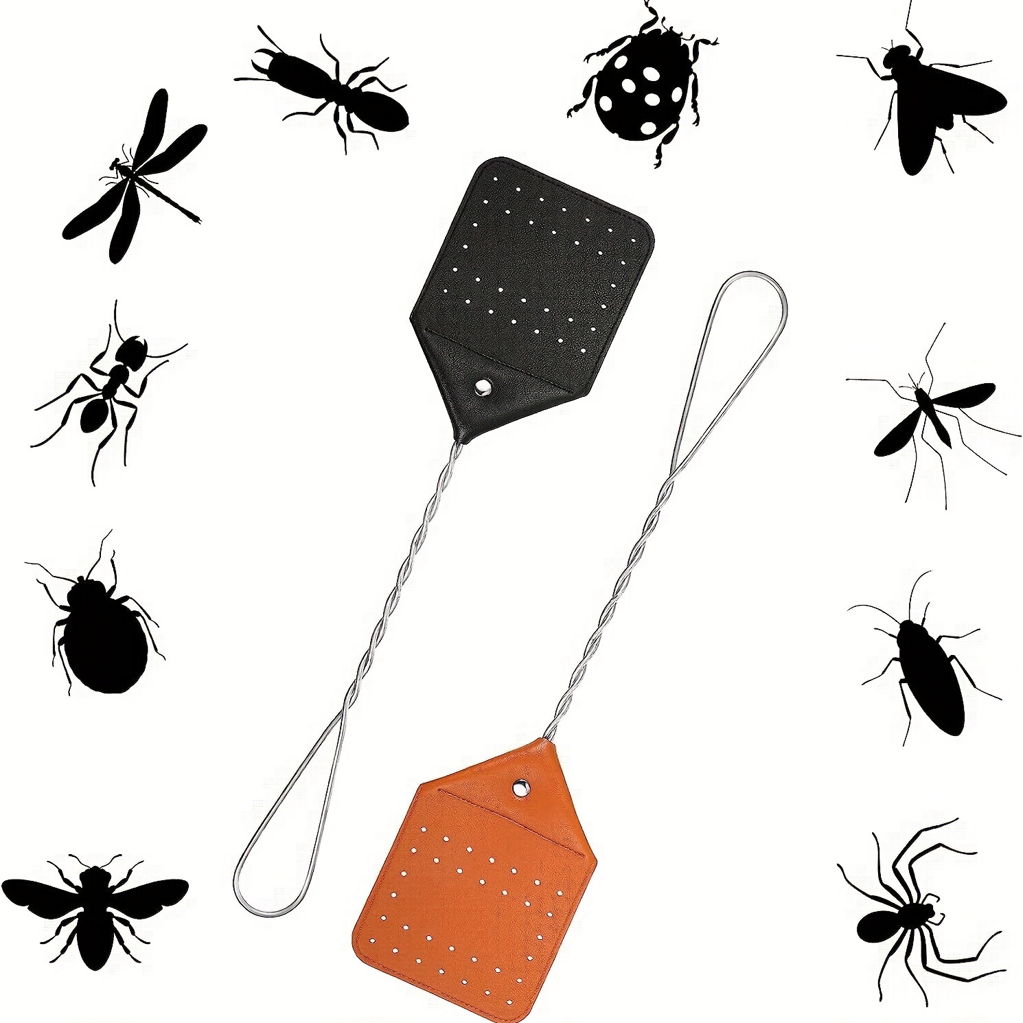 Tapettes à mouches en cuir et bois de hêtre - Leather fly swatters