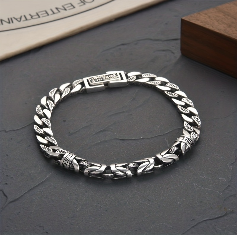 4mm 5mm Width Real Silver Trendy Peace Pattern Bracelet Men S925