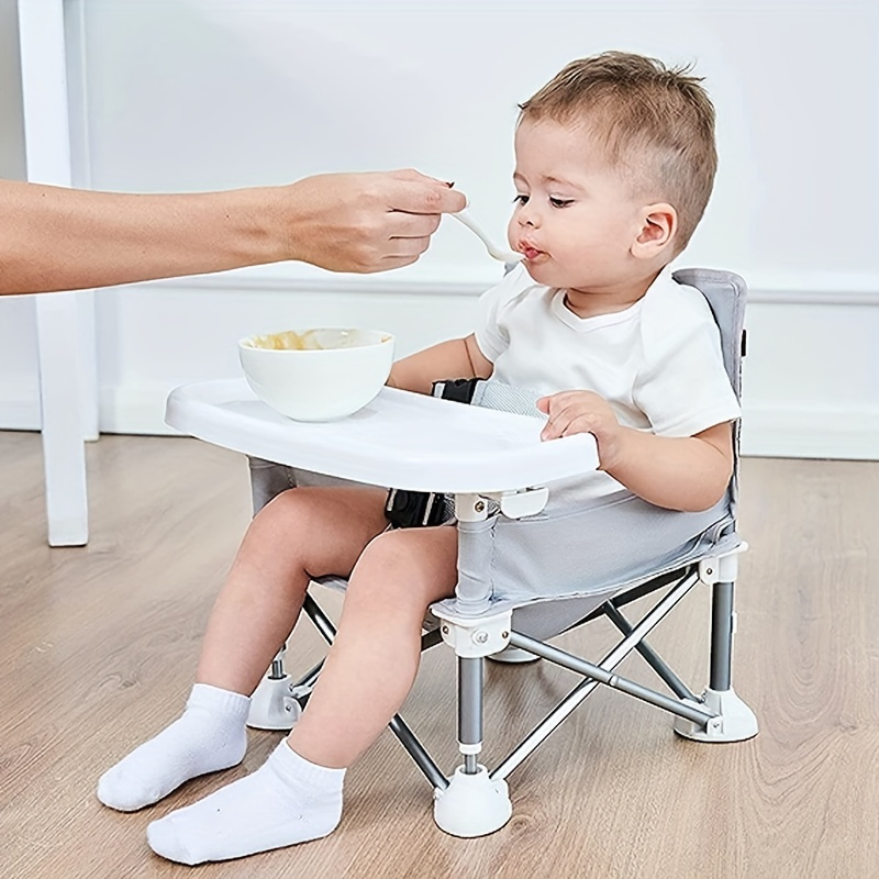 Asiento elevador para niños pequeños para mesa de comedor, silla plegable  portátil con marco de aluminio, cojín de punto suave y altura y bandeja