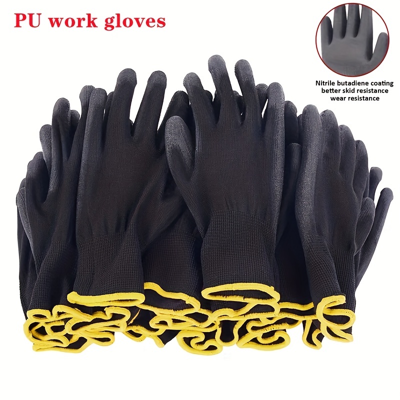 COOLJOB 10 pares de guantes de trabajo de seguridad para hombres y mujeres,  antideslizantes, con revestimiento de goma de nitrilo, guantes de trabajo