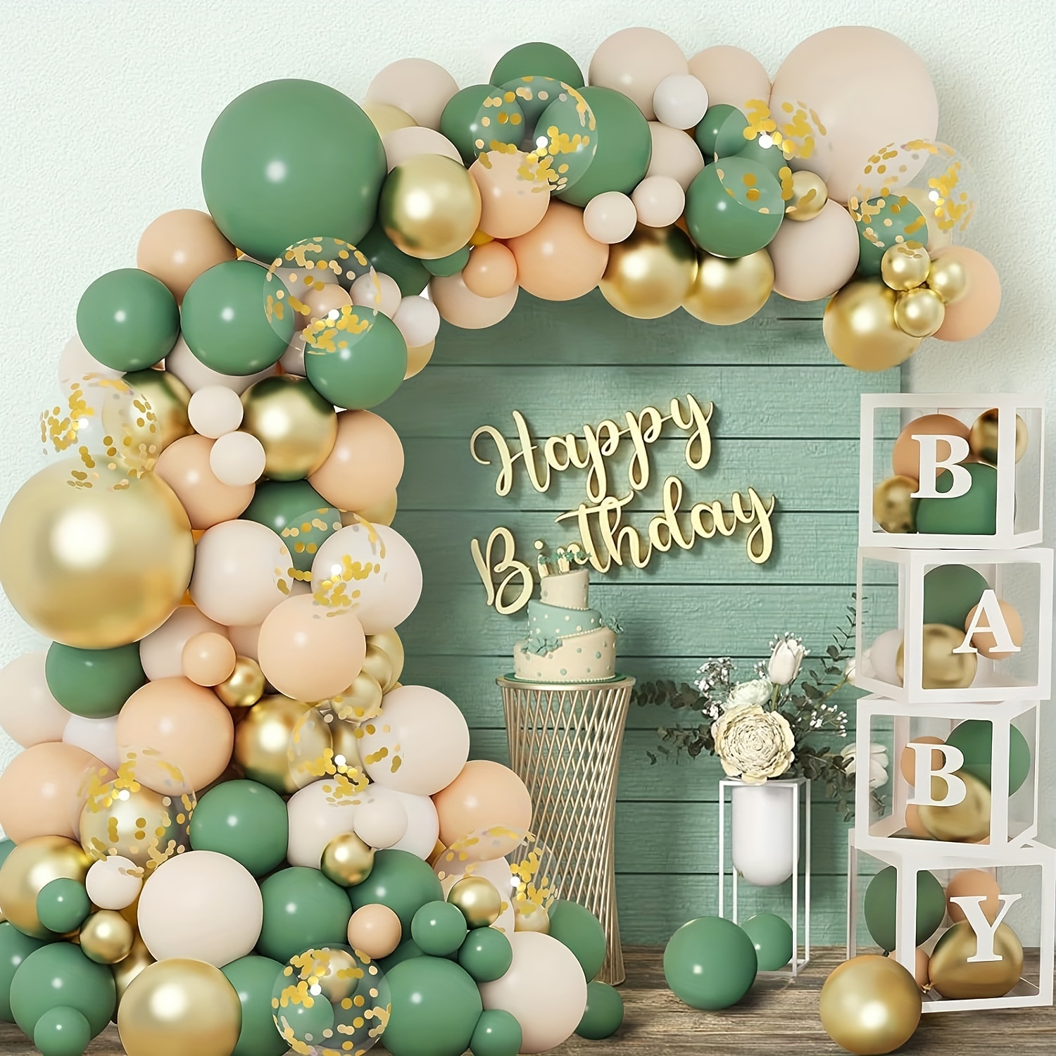 Kit de guirnalda de globos de color verde salvia y marrón, 113 piezas de  arco de globos color verde oliva y marrón nude y globo dorado metálico