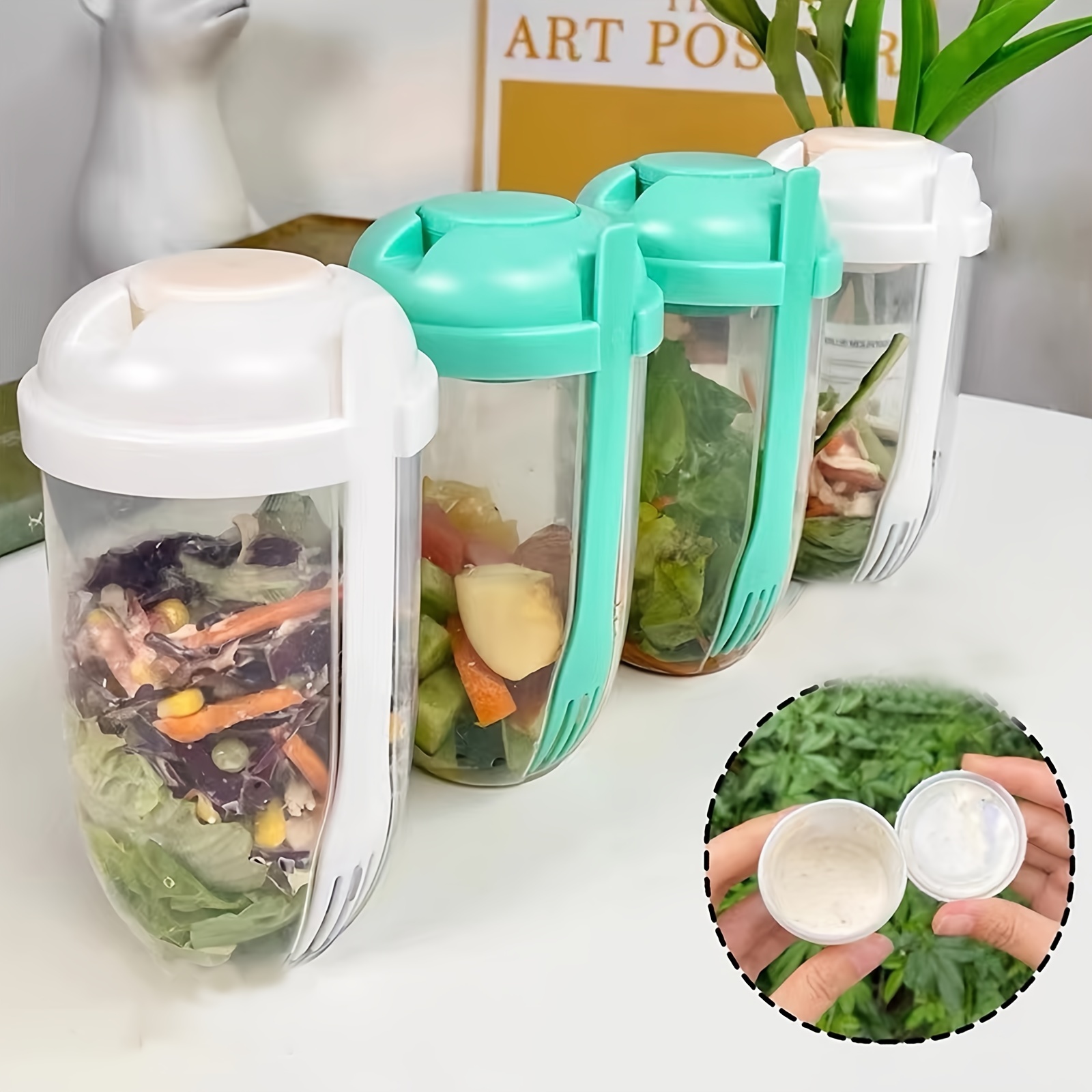 Plastic Salad Cups With Lids For Lunch Carry To Go Detox Water Bottle  Shaped Salads Container With Fork Sauce Cup From Esw_house, $5.16