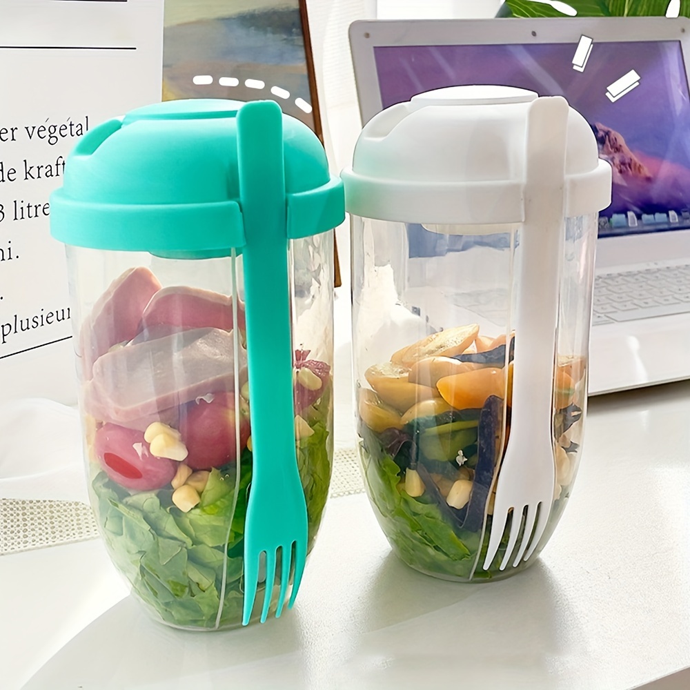 1pc 1000ml Salad Cup With Fork, Lid And Handle For Office/student