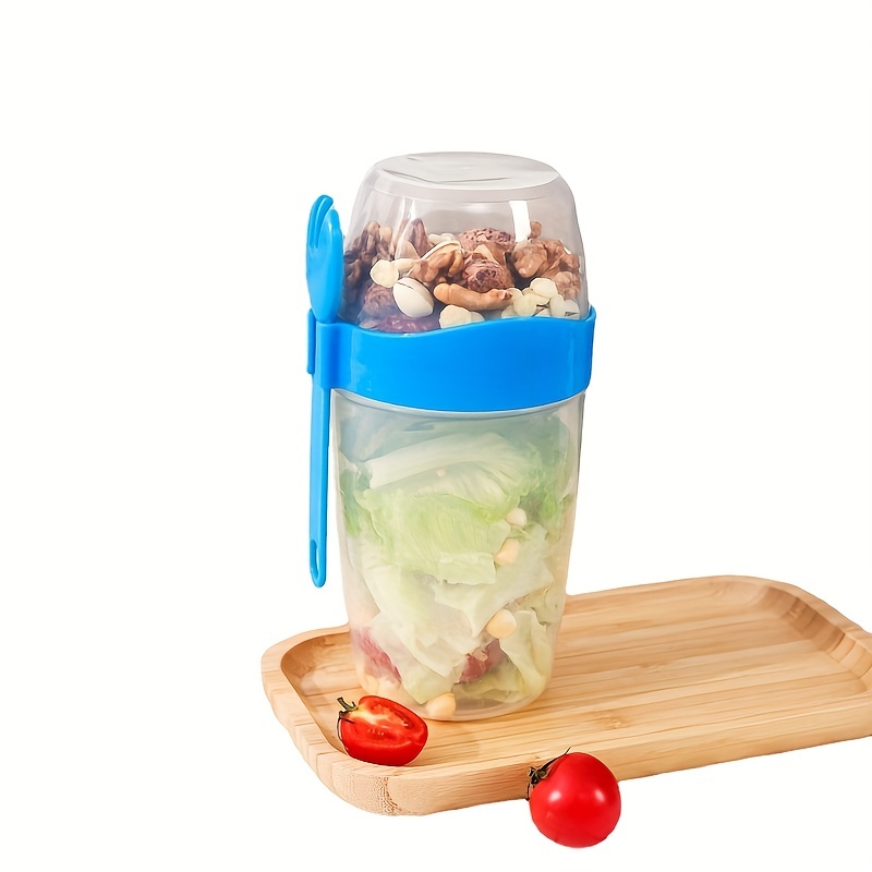 Double Layer Plastic Salad Cup With Spoon Lid, Breakfast Cup With