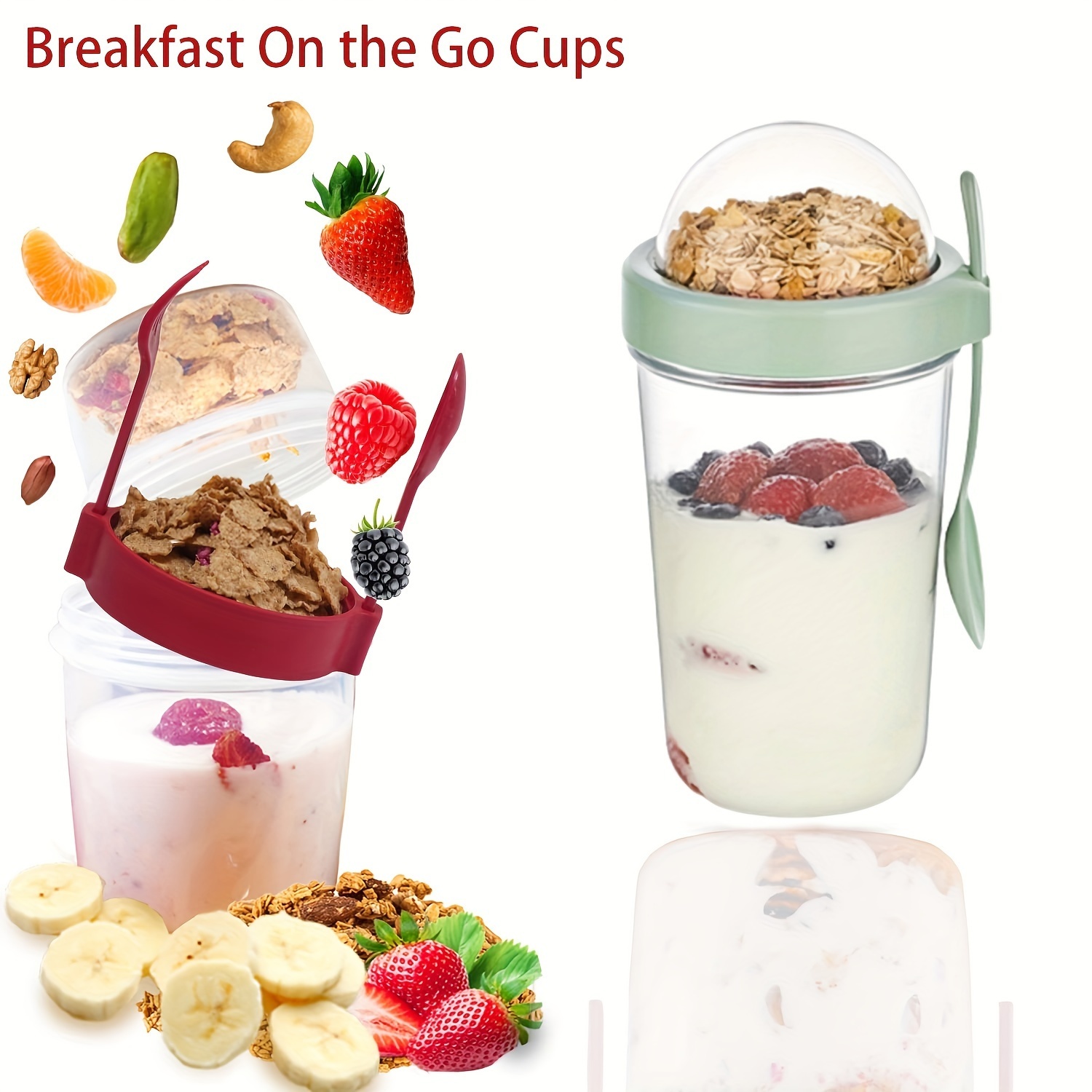 Vasos de cereales On the Go Tazas de bebida para desayuno, vaso portátil  para yogur y cereales para llevar (azul) : Bebés 