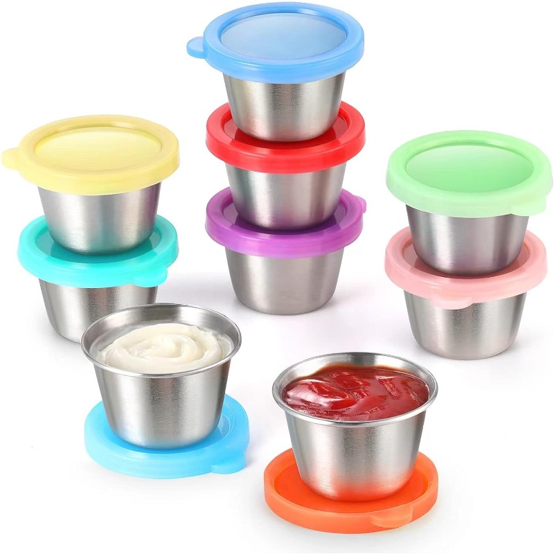8pcs Salad Dressing Container To Go, 1.7oz Small Stainless Steel Condiment  Containers Cups With Silicone Lids For Lunch Bento Box, round Storage  Contain