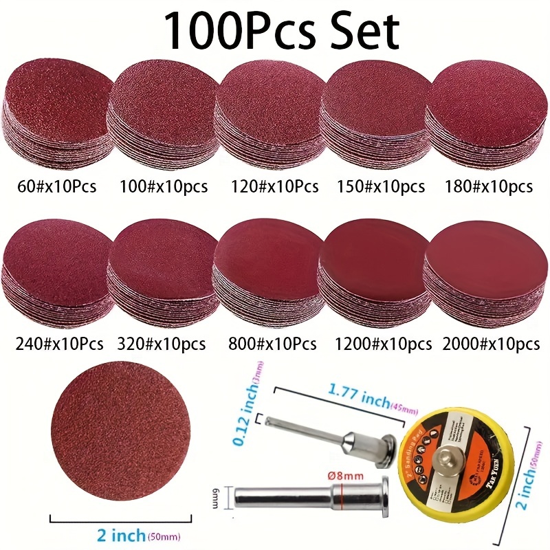 50mm Red Sanding Velvet Sandpaper Assortment With 100 Sheets, 1 Disc Pad, 1  Shank, 1 Polishing Accessory For Metal And Wood Jewelry Cleaning &  Polishing