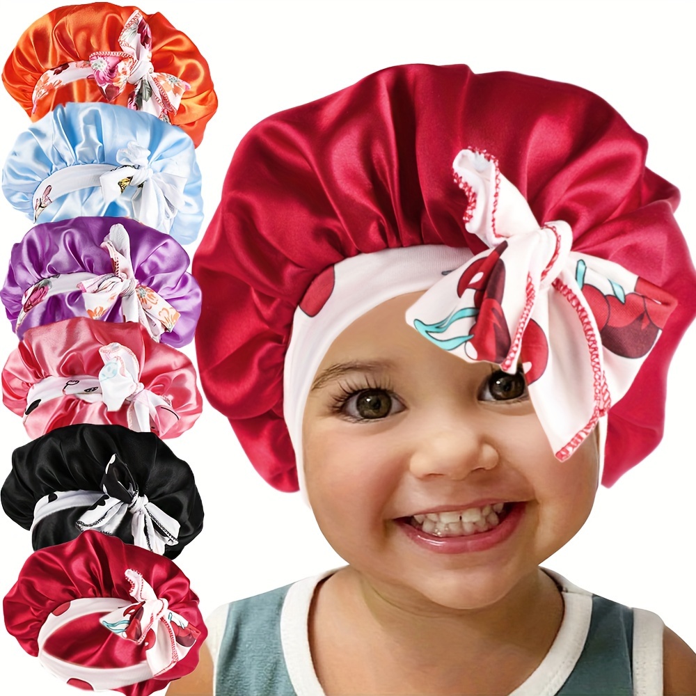 Gorro de seda satinada para el cabello: 2 gorros para niños con banda  elástica para atar y amarrar, correas ajustables para dormir cómodamente,  banda