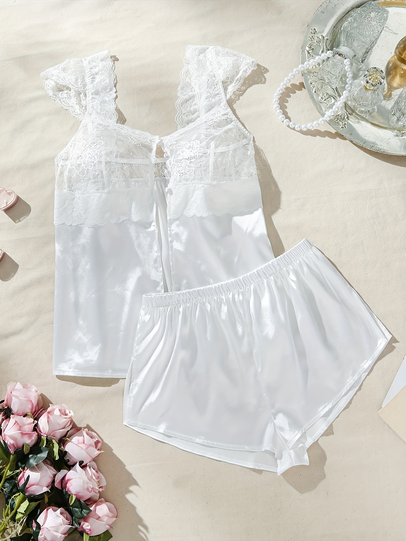 Contrast Lace Bra & Panties, Halter Strappy Bra & Satin Panties Lingerie  Set, Women's Lingerie & Underwear