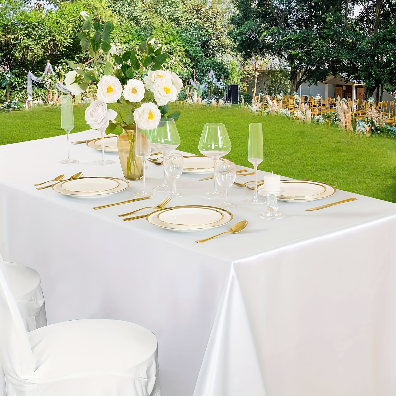 Manteles rectangulares blancos de 60 x 84 pulgadas, mantel rectangular de 6  pies, mantel de mesa de tela para fiestas, ideal para recepciones de boda